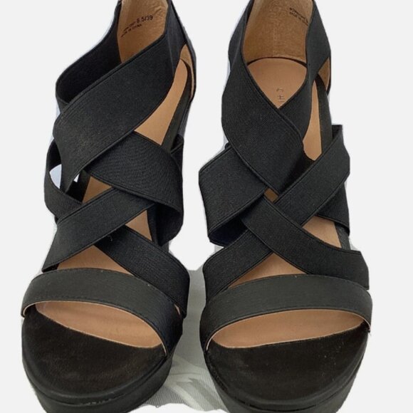 Black Strappy Wedge Sandals - Picture 1 of 4